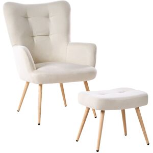 Beliani Wingback Chair Vejle With Footstool Fabric Light Beige Beliani Wingback Chair Vejle With Footstool Fabric Light Beige