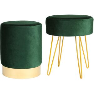 Harbour Housewares 2 Piece Round Velvet Footstools Set Bedroom Dressing Table Accent Pouffe Green Harbour Housewares 2 Piece Round Velvet Footstools Set Bedroom Dressing Table Accent Pouffe Green