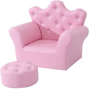 Homcom Kids Sofa Set, 2pcs Crown-Themed Child Armchair With Ottoman, Pink Homcom Kids Sofa Set, 2pcs Crown-Themed Child Armchair With Ottoman, Pink
