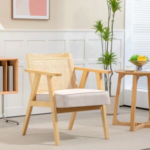 Homcom Accent Chair With Rattan Back Rubber Wood Frame And Padded Seat Cushion Homcom Accent Chair With Rattan Back Rubber Wood Frame And Padded Seat Cushion