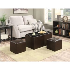 Aspect Carey Storage Bench With 2 Side Ottomans,Brown Faux Leather -Ot08esbr Aspect Carey Storage Bench With 2 Side Ottomans,Brown Faux Leather -Ot08esbr