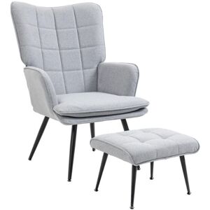 Homcom Armchair With Footstool Living Room Linen Accent Seat Bedroom Home Study Grey Homcom Armchair With Footstool Living Room Linen Accent Seat Bedroom Home Study Grey