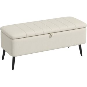 Homcom Storage Ottoman Bench Linen Fabric Footstool With Steel Legs Cream White Homcom Storage Ottoman Bench Linen Fabric Footstool With Steel Legs Cream White