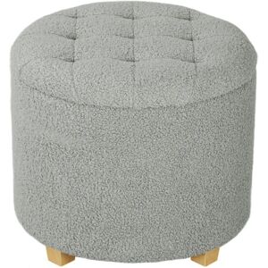 Homcom 45cm Round Ottoman With Storage, Lid, Cashmere Footstool, Grey Homcom 45cm Round Ottoman With Storage, Lid, Cashmere Footstool, Grey