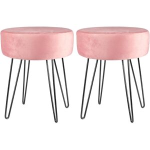 Harbour Housewares 2x Pink/Black 35cm X 40cm Round Velvet Footstools Ottoman Stool - Footstool Harbour Housewares 2x Pink/Black 35cm X 40cm Round Velvet Footstools Ottoman Stool - Footstool