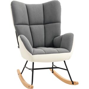 Homcom Rocking Chair For Nursery Upholstered Wingback Armchair Grey And Cream Homcom Rocking Chair For Nursery Upholstered Wingback Armchair Grey And Cream
