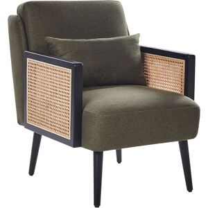 Beliani Armchair Green with Black Frame Polyester Wooden Frame with Rattan Braid Wooden Legs Plastic Leg Caps with Cushion - Armchair Beliani Armchair Green with Black Frame Polyester Wooden Frame with Rattan Braid Wooden Legs Plastic Leg Caps with Cushion - Armchair