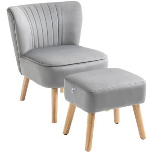 Homcom Velvet-Feel Accent Chair W/ Ottoman Tub Seat Padding Wood Legs Light Grey Homcom Velvet-Feel Accent Chair W/ Ottoman Tub Seat Padding Wood Legs Light Grey