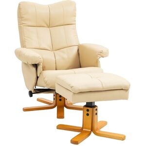 Homcom Recliner Chair And Footstool Pu Leather Wooden Base Seat Furniture Beige Homcom Recliner Chair And Footstool Pu Leather Wooden Base Seat Furniture Beige