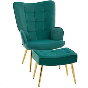 Homcom Button Tufted Armchair With Footstool And Gold Tone Steel Legs Dark Green Homcom Button Tufted Armchair With Footstool And Gold Tone Steel Legs Dark Green