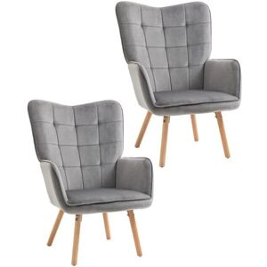 Homcom Modern Accent Chair Velvet Touch Tufted Wingback Armchair Lounge Set Of 2 Grey Homcom Modern Accent Chair Velvet Touch Tufted Wingback Armchair Lounge Set Of 2 Grey