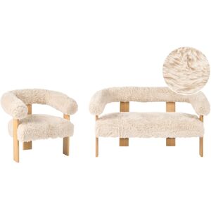 Beliani Living Room Set Ilbro Faux Fur Off-White/ Light Brown Beliani Living Room Set Ilbro Faux Fur Off-White/ Light Brown