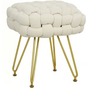 Homcom Woven Velvet Foot Stool With Steel Legs For Living Room, Cream White Homcom Woven Velvet Foot Stool With Steel Legs For Living Room, Cream White