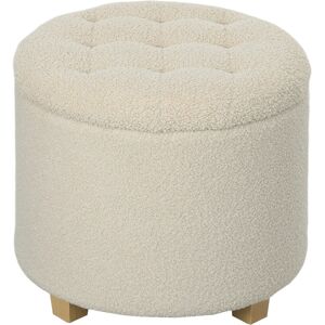 Homcom 45cm Round Ottoman With Storage, Lid, Cashmere Footstool - Cream White Homcom 45cm Round Ottoman With Storage, Lid, Cashmere Footstool - Cream White