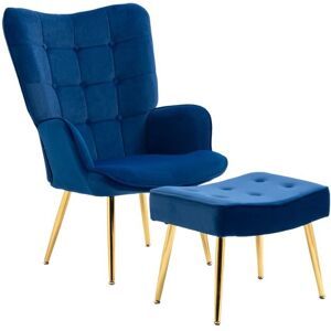 Homcom Button Tufted Armchair With Footstool And Gold Tone Steel Legs Dark Blue Homcom Button Tufted Armchair With Footstool And Gold Tone Steel Legs Dark Blue
