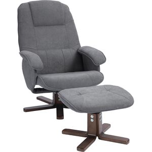 Homcom 360° Swivel Recliner Chair With Footstool And Wooden Base, Grey Homcom 360° Swivel Recliner Chair With Footstool And Wooden Base, Grey
