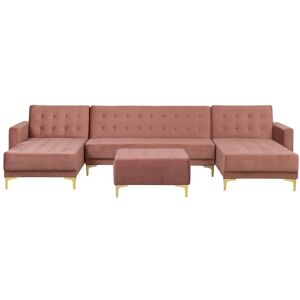 Beliani Corner Sofa Bed Pink Velvet Tufted Fabric - Corner Sofa Bed Beliani Corner Sofa Bed Pink Velvet Tufted Fabric - Corner Sofa Bed