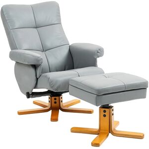 Homcom Recliner Chair & Footstool Pu Leather Sturdy Wooden Base Seat Light Grey Homcom Recliner Chair & Footstool Pu Leather Sturdy Wooden Base Seat Light Grey
