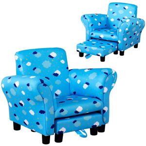 Homcom Cute Cloud Star Child Armchair Seat Wood Frame W/ Footrest Padding Blue Homcom Cute Cloud Star Child Armchair Seat Wood Frame W/ Footrest Padding Blue