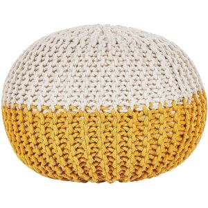 Beliani Yellow Beige Knitted Cotton Round Pouf - 50x35cm Ottoman Beliani Yellow Beige Knitted Cotton Round Pouf - 50x35cm Ottoman