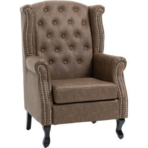 Homcom Chesterfield-Style Wing Back Armchair Tufted Accent Chair Seat Furniture Brown Homcom Chesterfield-Style Wing Back Armchair Tufted Accent Chair Seat Furniture Brown