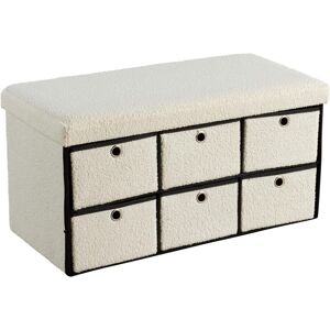Home Source Folding Ottoman 6 Drawer Teddy Boucle Fabric Storage Chest, Cream, Home Source Folding Ottoman 6 Drawer Teddy Boucle Fabric Storage Chest, Cream,
