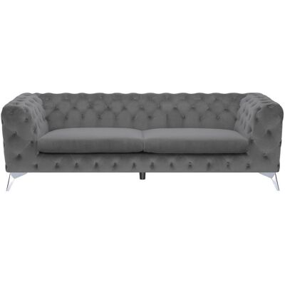 Beliani 3 Seater Grey Velvet Chesterfield Sofa Beliani 3 Seater Grey Velvet Chesterfield Sofa