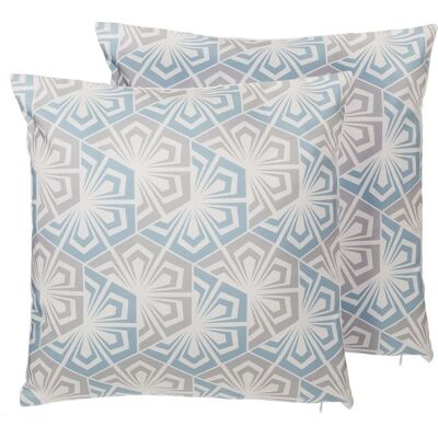 Beliani Set of 2 Decorative Cushions - Blue and Grey Floral Geometric Pattern 45 x 45 cm Modern Minimalist Decor Accessories Beliani Set of 2 Decorative Cushions - Blue and Grey Floral Geometric Pattern 45 x 45 cm Modern Minimalist Decor Accessories