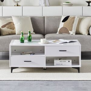 Ofcasa Coffee Table Mdf High Gloss Drawer Shelf Storage Living Room Lounge Metal Legs Ofcasa Coffee Table Mdf High Gloss Drawer Shelf Storage Living Room Lounge Metal Legs