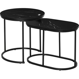 Homcom 2 Pcs Modern Coffee Table With Faux Marble Side Accent Tables Black Homcom 2 Pcs Modern Coffee Table With Faux Marble Side Accent Tables Black
