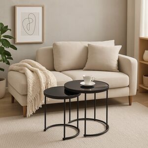 Aspect Visio Set Of 2 Glass Coffee Table Decore Round Nest Side Black Brown-Gnt09b Aspect Visio Set Of 2 Glass Coffee Table Decore Round Nest Side Black Brown-Gnt09b