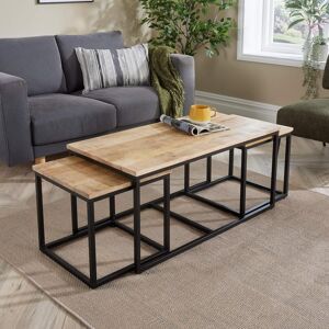 Home Source Nest 3 Tables Solid Mango Wood Black Iron Legs Home Living Furniture Storage Home Source Nest 3 Tables Solid Mango Wood Black Iron Legs Home Living Furniture Storage