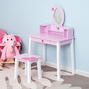 Homcom Kids Wooden Dressing Table With Stool Mirror Table And Desk Set Toys Pink Homcom Kids Wooden Dressing Table With Stool Mirror Table And Desk Set Toys Pink