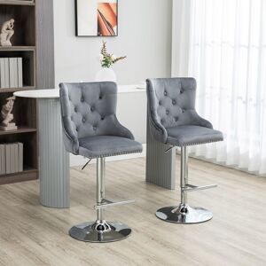 Homcom Modern Swivel Bar Stools Set Of 2, Adjustable Velvet Bar Chairs W/ Back, Grey Homcom Modern Swivel Bar Stools Set Of 2, Adjustable Velvet Bar Chairs W/ Back, Grey