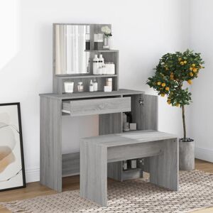Vidaxl Dressing Table Set Grey Sonoma 86.5x35x136 Cm Engineered Wood & Acrylic W/stool Vidaxl Dressing Table Set Grey Sonoma 86.5x35x136 Cm Engineered Wood & Acrylic W/stool