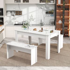 Merax White Dining Table & Chairs 4 Seater Marble Wood Bench Dining Room Furniture Set Merax White Dining Table & Chairs 4 Seater Marble Wood Bench Dining Room Furniture Set