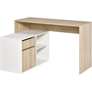 Homcom Shaped Desk Oak And White Wood-Grain Top Cabinet Drawer Two Shelves Homcom Shaped Desk Oak And White Wood-Grain Top Cabinet Drawer Two Shelves