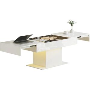 Homcom Extendable Coffee Table Living Room Table Stands W/ Led Lights Gift White Homcom Extendable Coffee Table Living Room Table Stands W/ Led Lights Gift White