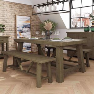 Fwstyle Solid Pine 160cm Dining Table & 2 Benches + Leaf Extender Set Fwstyle Solid Pine 160cm Dining Table & 2 Benches + Leaf Extender Set