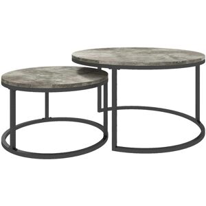 Homcom 2 Pcs Stacking Coffee Table Set Steel Frame Cement Effect Top Foot Pads Homcom 2 Pcs Stacking Coffee Table Set Steel Frame Cement Effect Top Foot Pads