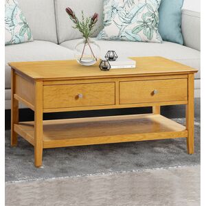Hallowood Furniture Large Coffee Table, Solid Wooden Oak Centre Table, Tv Stand With Shelf & Drawers Hallowood Furniture Large Coffee Table, Solid Wooden Oak Centre Table, Tv Stand With Shelf & Drawers