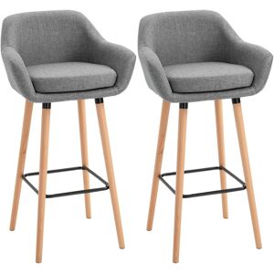 Homcom 2 Pcs Upholstered Bucket Seat Bar Stools W/ Solid Wood Legs Grey Homcom 2 Pcs Upholstered Bucket Seat Bar Stools W/ Solid Wood Legs Grey