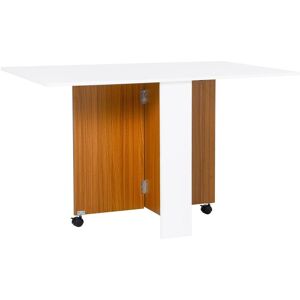 Homcom Folding Dining Table Mobile Writing Desk With Casters Teak Colour White Homcom Folding Dining Table Mobile Writing Desk With Casters Teak Colour White