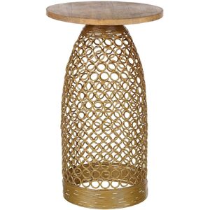 Beliani Light Wood and Gold Round Metal Side Table - Modern End Table Beliani Light Wood and Gold Round Metal Side Table - Modern End Table