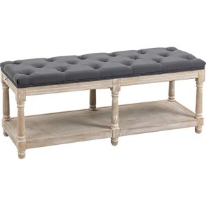 Homcom 2-Tier Bed End Bench, Vintage Stool Button Tufted Window Seat, Grey Homcom 2-Tier Bed End Bench, Vintage Stool Button Tufted Window Seat, Grey