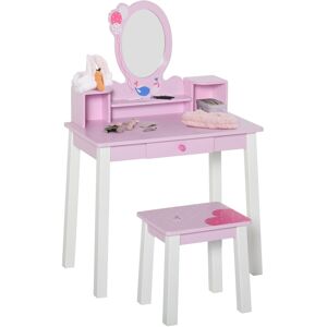Homcom Kids Dressing Table And Stool Set Make Up Desk With Storage (Pink) Homcom Kids Dressing Table And Stool Set Make Up Desk With Storage (Pink)