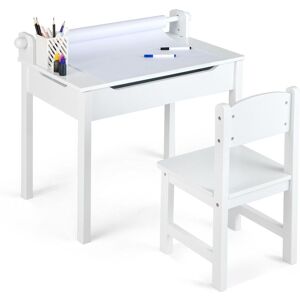 Costway Kids Desk And Chair Set Wooden Toddler Craft Table Lift-Top With Paper Roll Costway Kids Desk And Chair Set Wooden Toddler Craft Table Lift-Top With Paper Roll