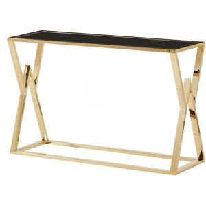Mombasa Console Table Gold Finish Display Stand Black Glass Top Stainless Steel Frame Mombasa Console Table Gold Finish Display Stand Black Glass Top Stainless Steel Frame