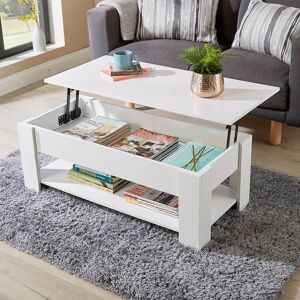 Home Source White Wooden Coffee Table With Lift Up Top Storage Area And Magazine Shelf Home Source White Wooden Coffee Table With Lift Up Top Storage Area And Magazine Shelf