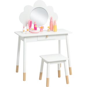Aiyaplay Kids Dressing Table With Mirror, Stool, Drawer, Cloud Design, White Aiyaplay Kids Dressing Table With Mirror, Stool, Drawer, Cloud Design, White